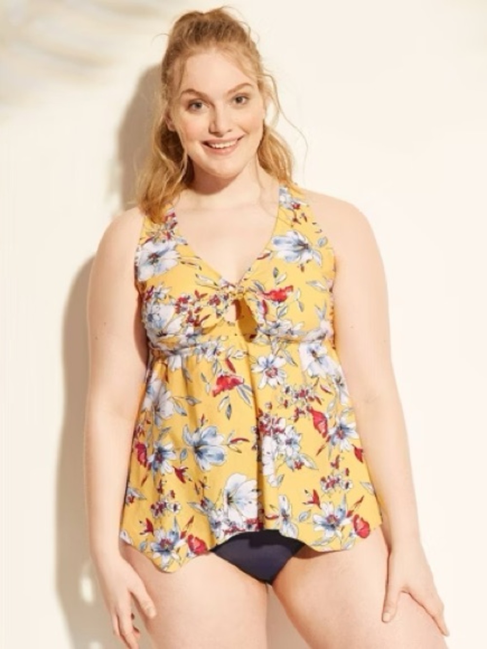 Plus Size Swimwear Kona Sol Yellow Floral Tankini Swim Top Rackerback Red Floral